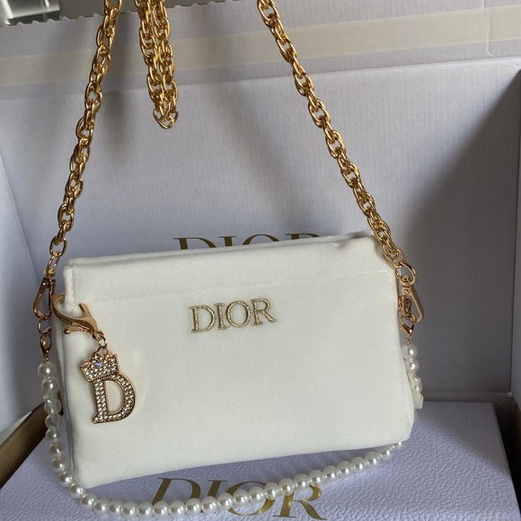 Dior White Pouch with Pearl and Gold Accents - Picture 1 of 10